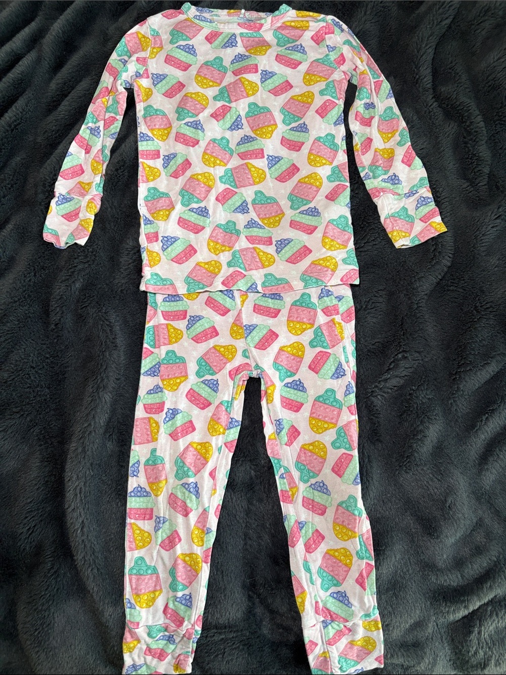 Posh Peanut White Pajama Set with Pastel Cupcake Pattern